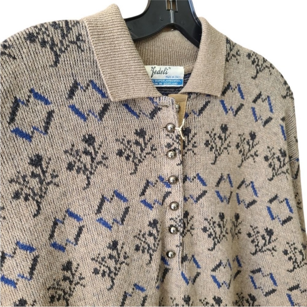 New without tags Fedeli Super lambswool Floral Knit Polo Sweater Dress 42
